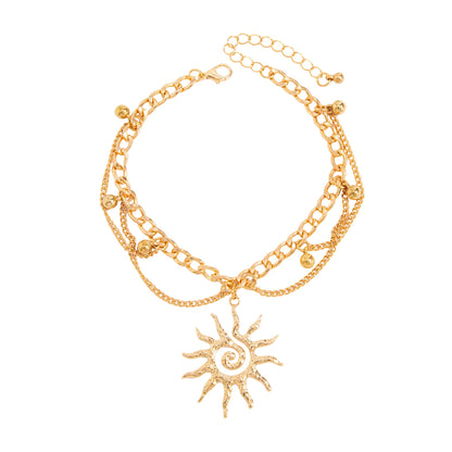 Goldtone Sun Charm Layered Anklet