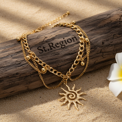 Goldtone Sun Charm Layered Anklet