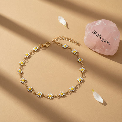 White Enamel & Goldtone Mum Station Chain Anklet