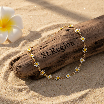 White Enamel & Goldtone Mum Station Chain Anklet