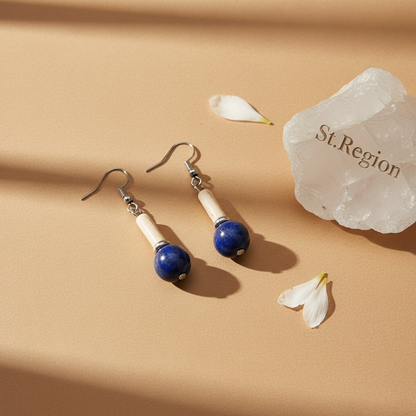 Jade & Lapis Silvertone Cylinder Ball Hook Earrings