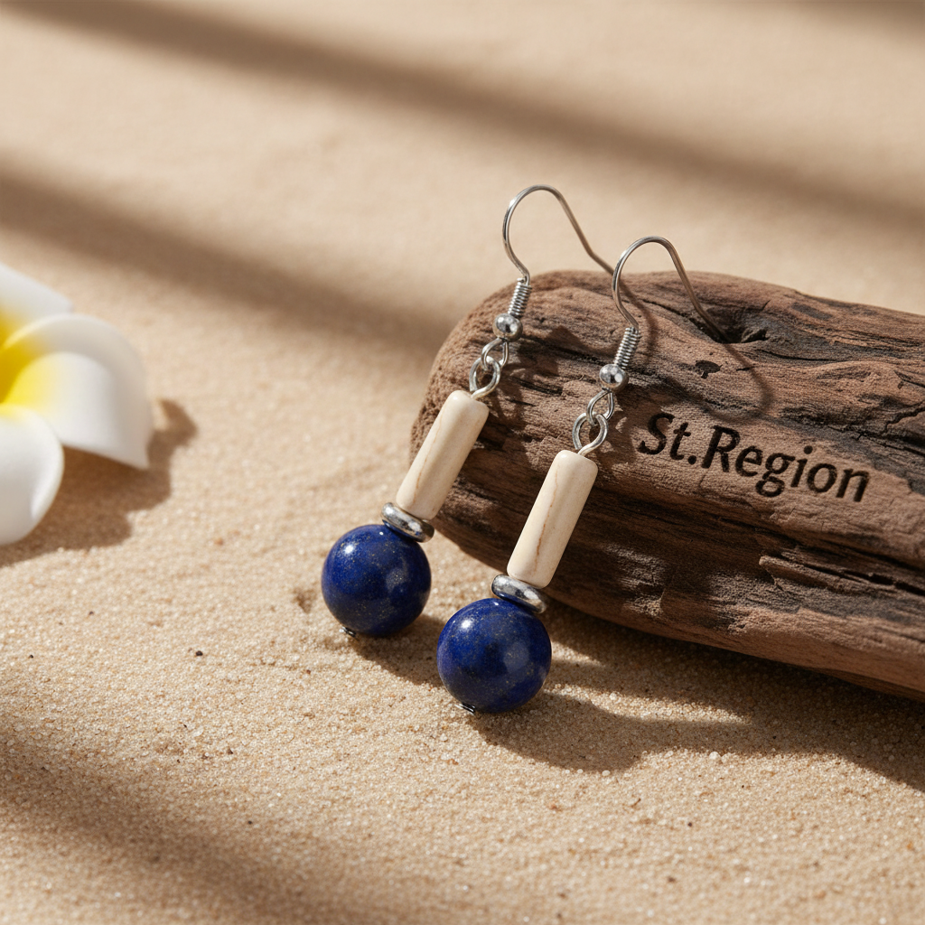 Jade & Lapis Silvertone Cylinder Ball Hook Earrings