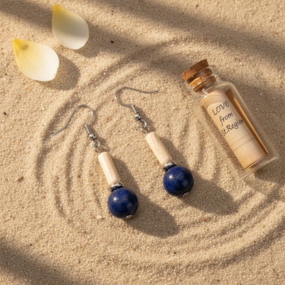 Jade & Lapis Silvertone Cylinder Ball Hook Earrings