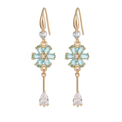 Pink Crystal & Cubic Zirconia Goldtone Flower Drop Hook Earrings