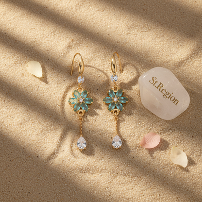 Pink Crystal & Cubic Zirconia Goldtone Flower Drop Hook Earrings