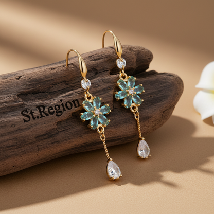 Pink Crystal & Cubic Zirconia Goldtone Flower Drop Hook Earrings