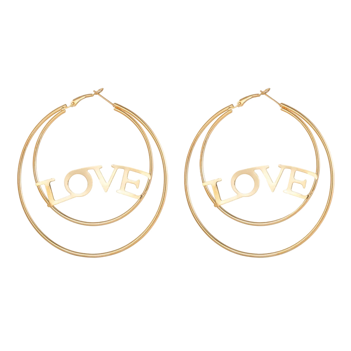 Goldtone 'Love' Openwork Layered Circle Hoop Earrings