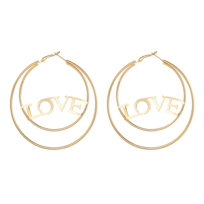 Goldtone 'Love' Openwork Layered Circle Hoop Earrings
