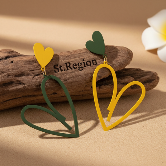 Yellow & Green Enamel Mismatching Heart Dangle Earring