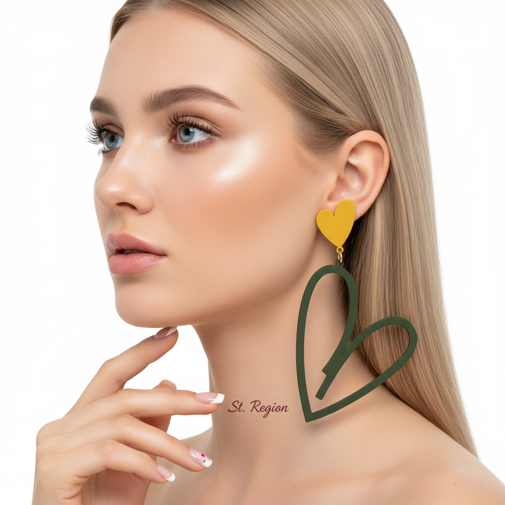 Yellow & Green Enamel Mismatching Heart Dangle Earring