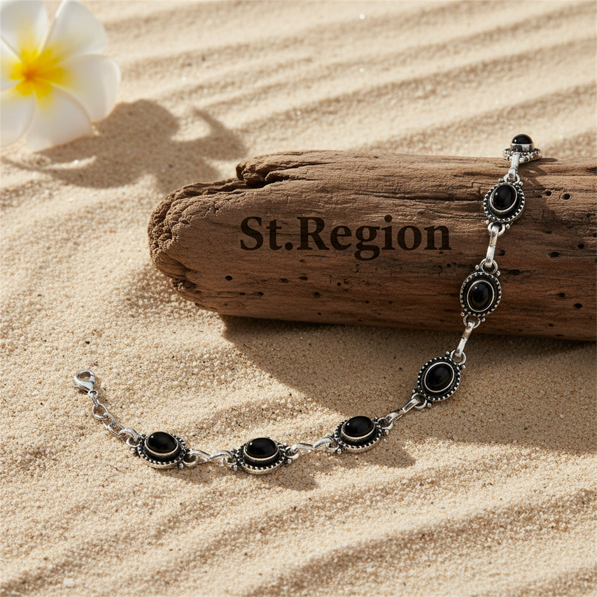 Black Resin & Silvertone Oval Stations Anklet