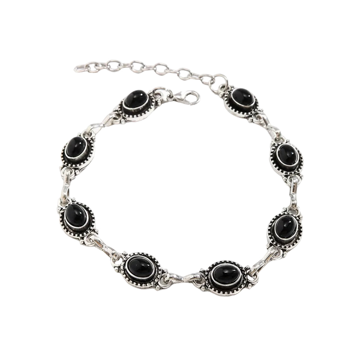 Black Resin & Silvertone Oval Stations Anklet