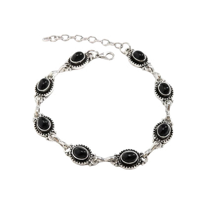 Black Resin & Silvertone Oval Stations Anklet