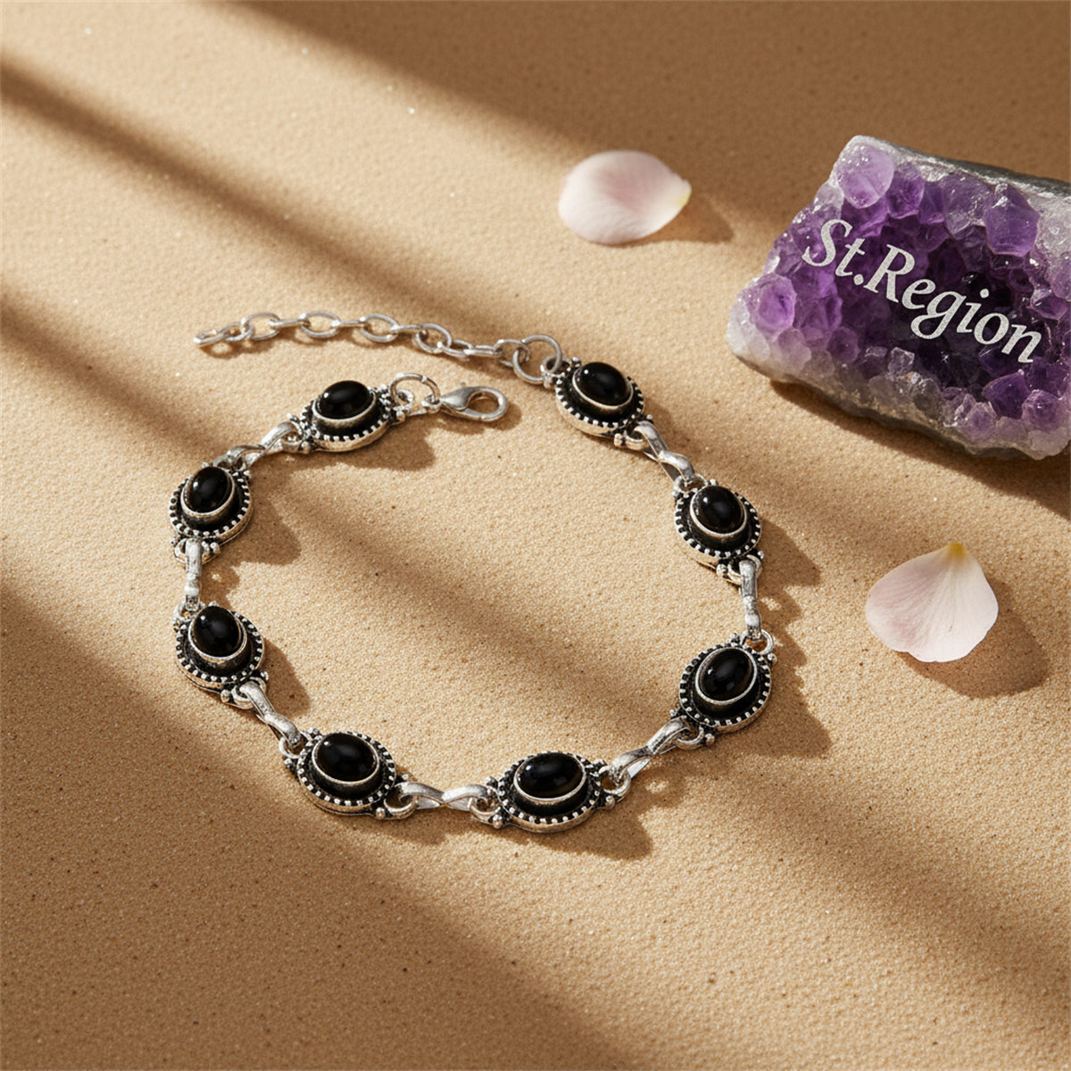 Black Resin & Silvertone Oval Stations Anklet