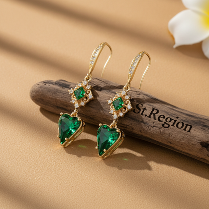 Green Crystal & Cubic Zirconia Goldtone Rhombus Heart Hook Earrings
