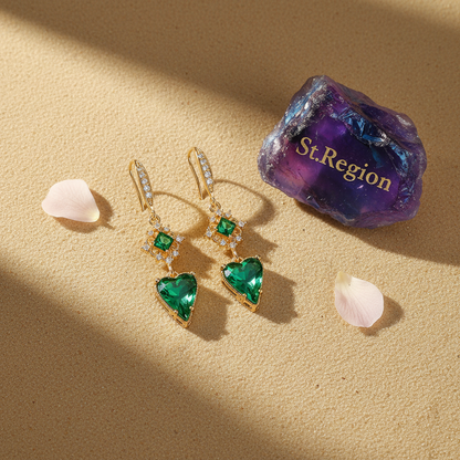 Green Crystal & Cubic Zirconia Goldtone Rhombus Heart Hook Earrings