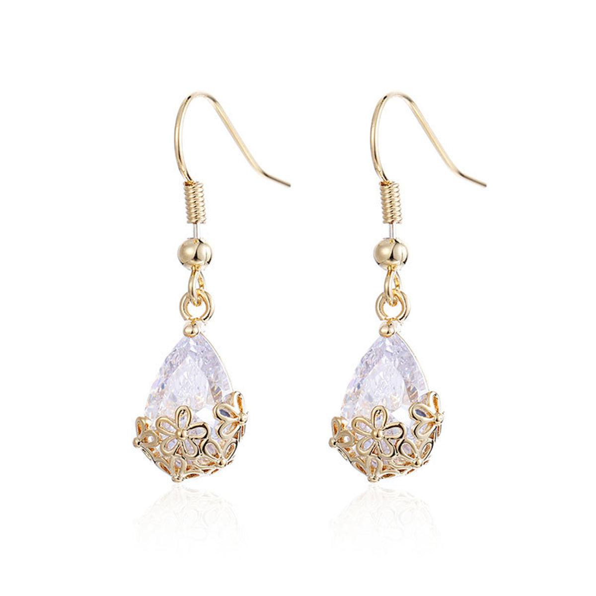 Goldtone & Crystal Floral Drop Earrings