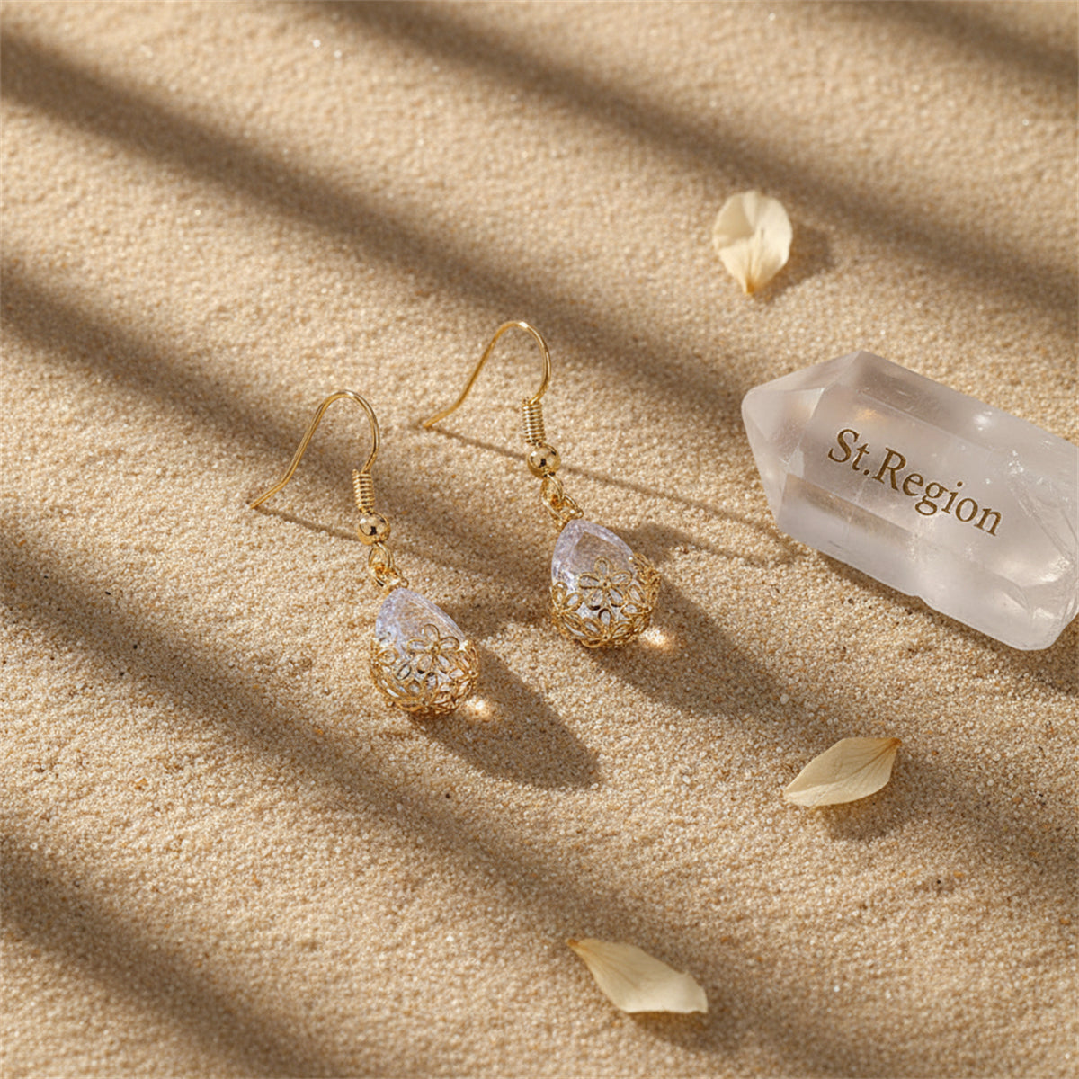 Goldtone & Crystal Floral Drop Earrings