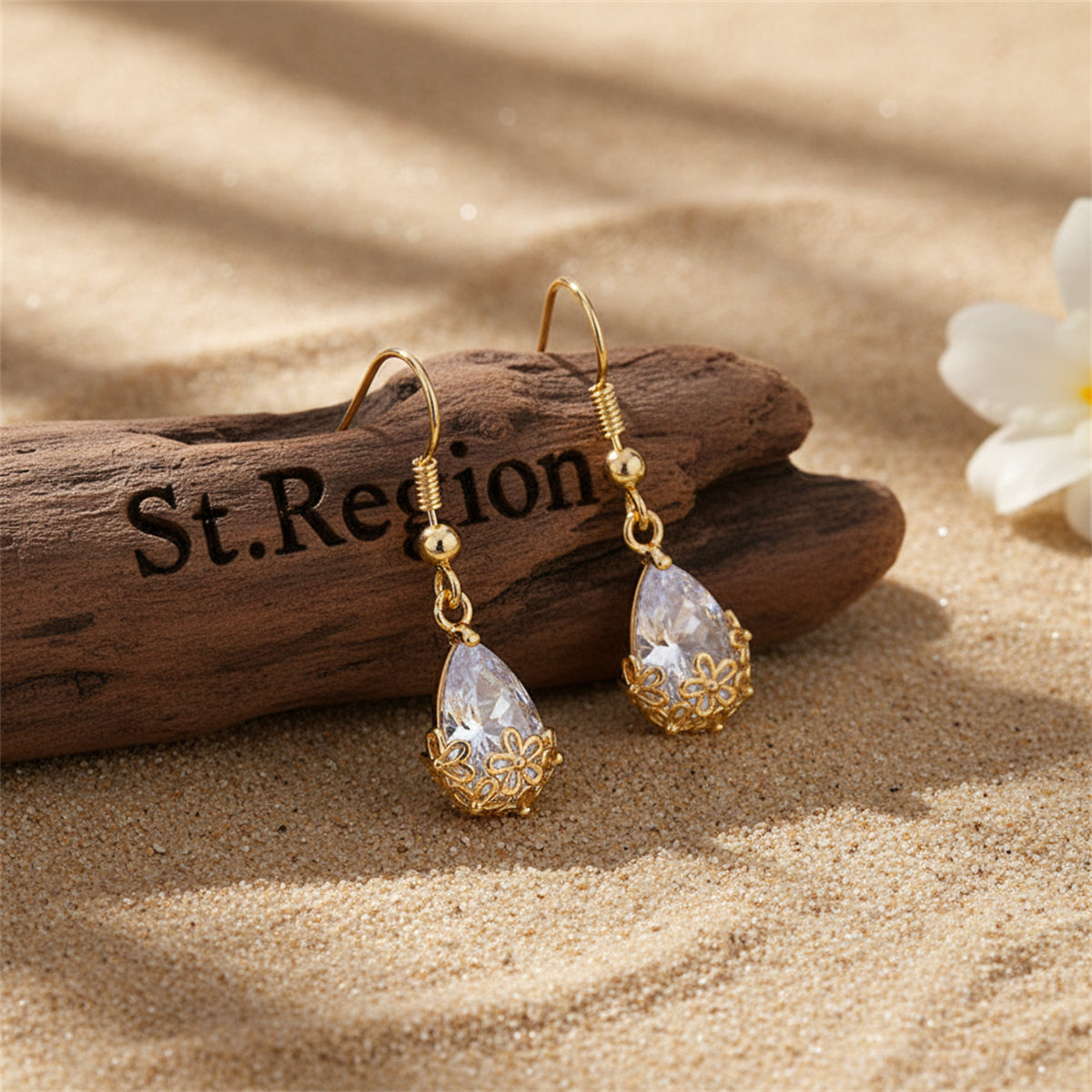 Goldtone & Crystal Floral Drop Earrings