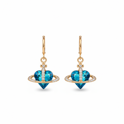 Cobalt Blue Crystal & Cubic Zirconia Goldtone Celestial Heart Huggie Earrings