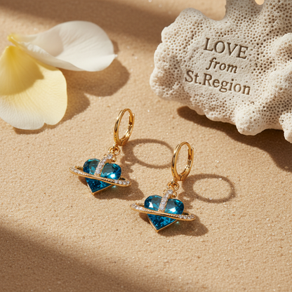 Cobalt Blue Crystal & Cubic Zirconia Goldtone Celestial Heart Huggie Earrings