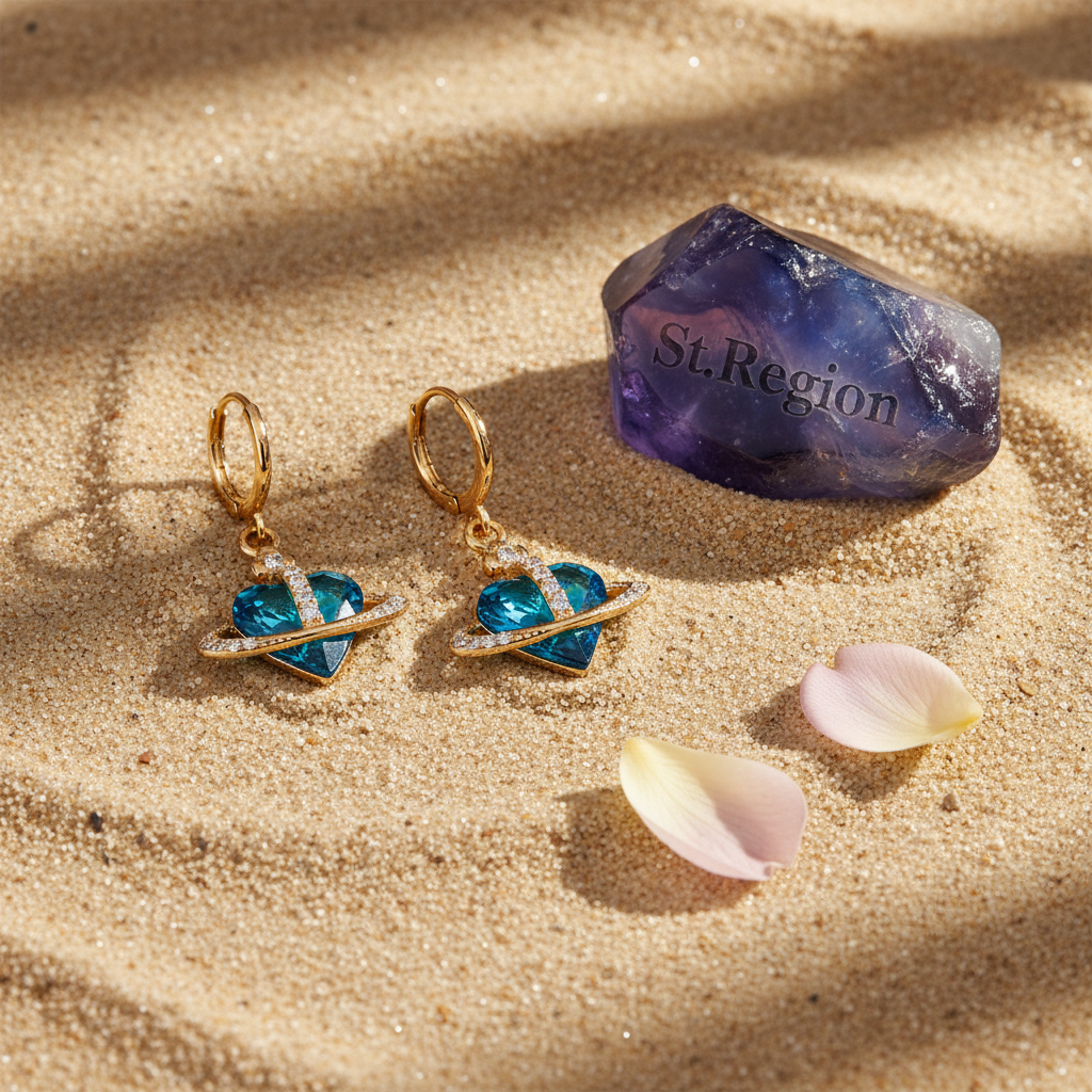 Cobalt Blue Crystal & Cubic Zirconia Goldtone Celestial Heart Huggie Earrings