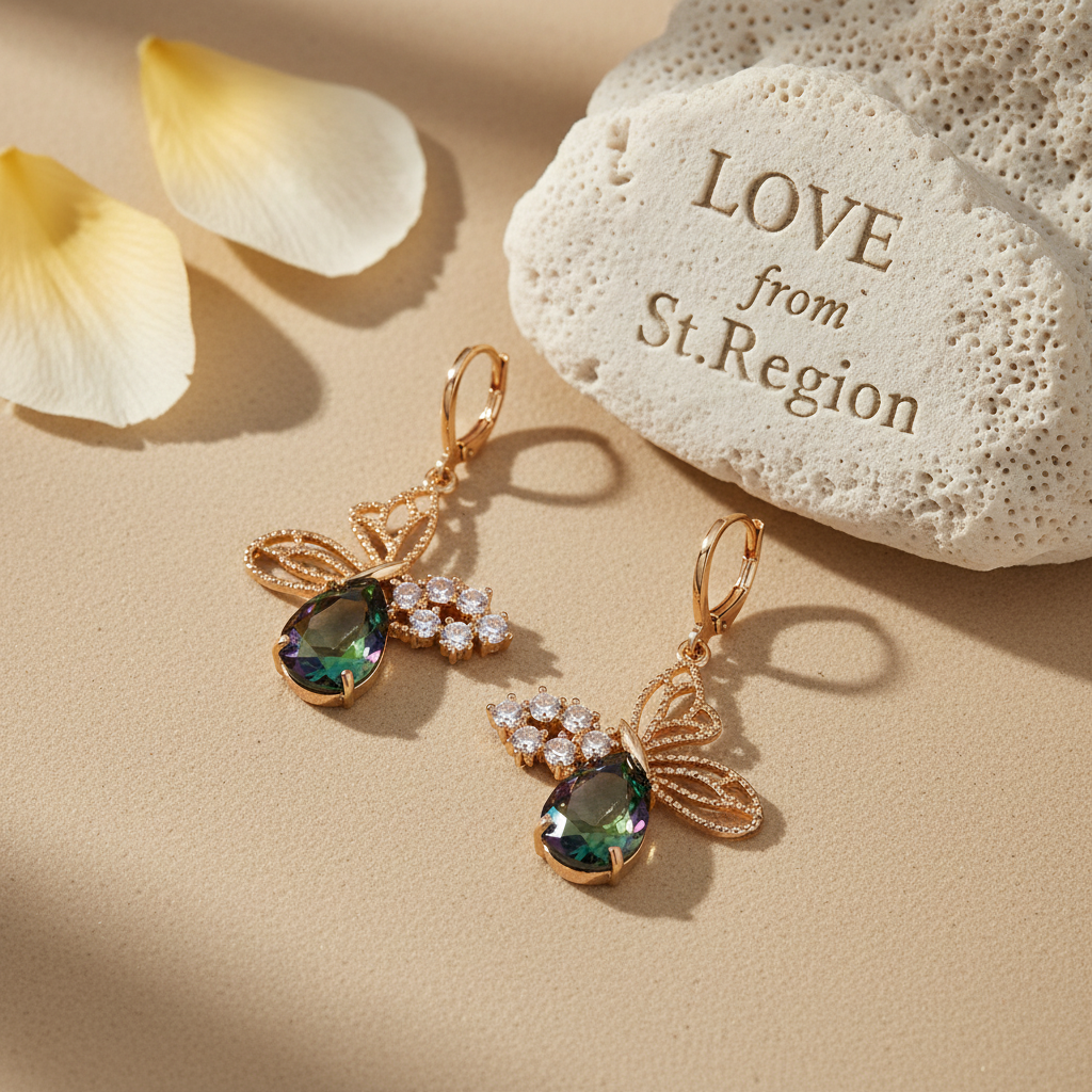 Iridescent Crystal & Cubic Zirconia Goldtone Filigree Butterfly Huggie Earrings