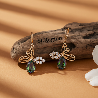 Iridescent Crystal & Cubic Zirconia Goldtone Filigree Butterfly Huggie Earrings