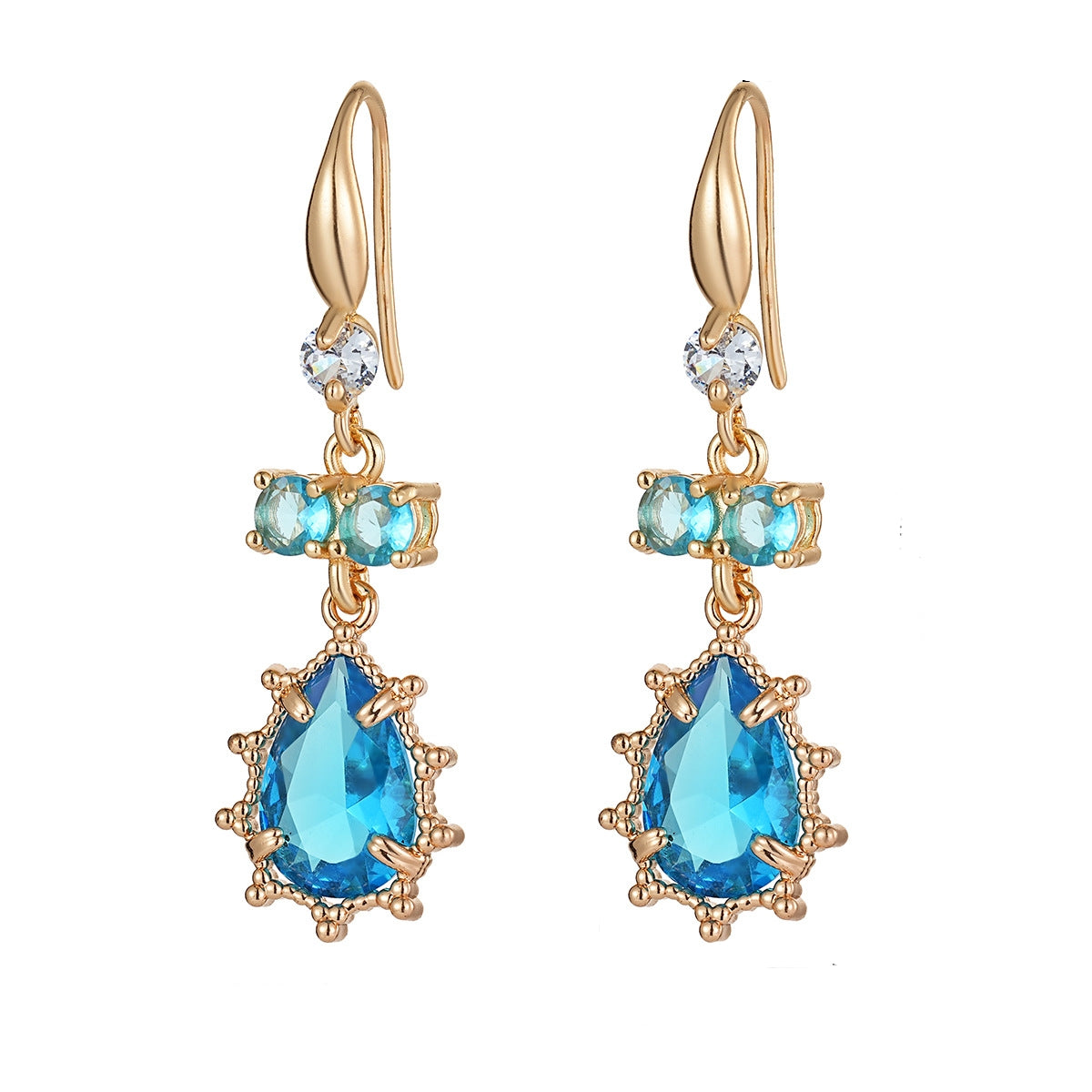 Blue Crystal & Cubic Zirconia Goldtone Teardrop Hook Earrings