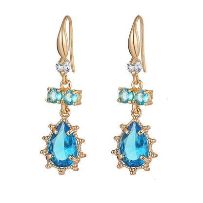 Blue Crystal & Cubic Zirconia Goldtone Teardrop Hook Earrings