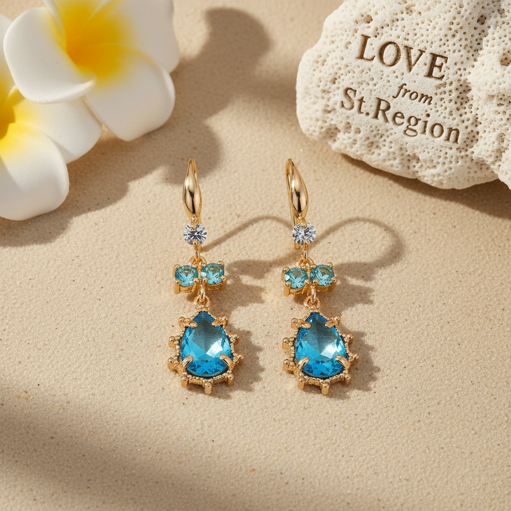 Blue Crystal & Cubic Zirconia Goldtone Teardrop Hook Earrings