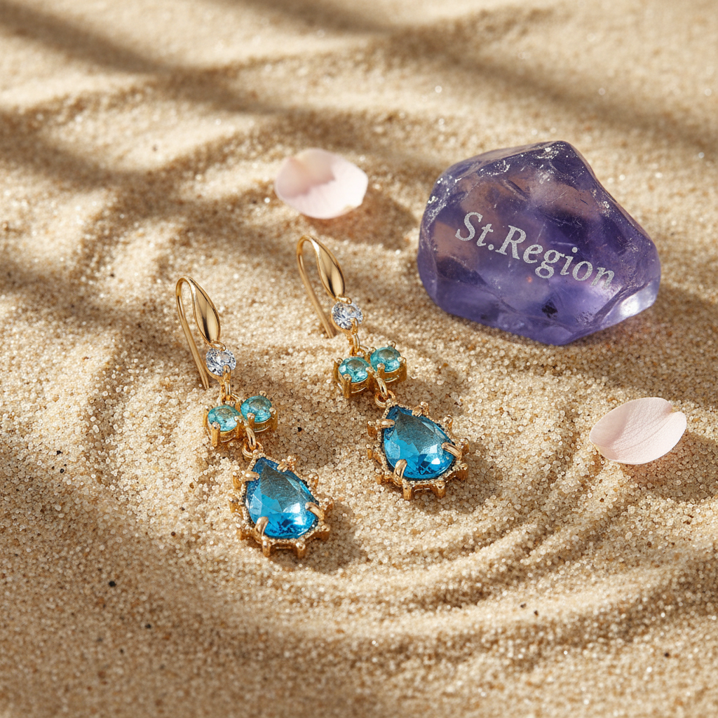 Blue Crystal & Cubic Zirconia Goldtone Teardrop Hook Earrings