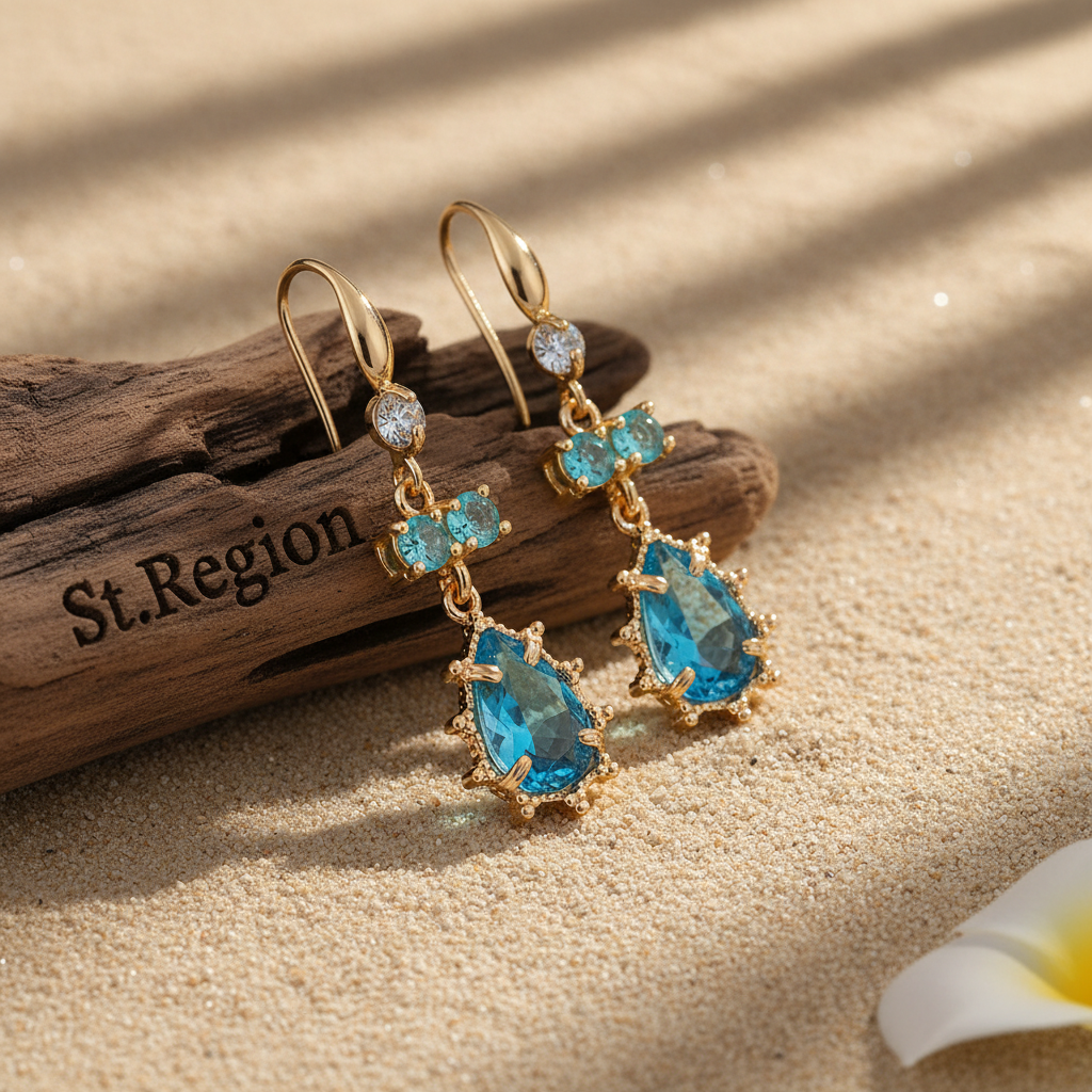 Blue Crystal & Cubic Zirconia Goldtone Teardrop Hook Earrings