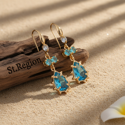 Blue Crystal & Cubic Zirconia Goldtone Teardrop Hook Earrings