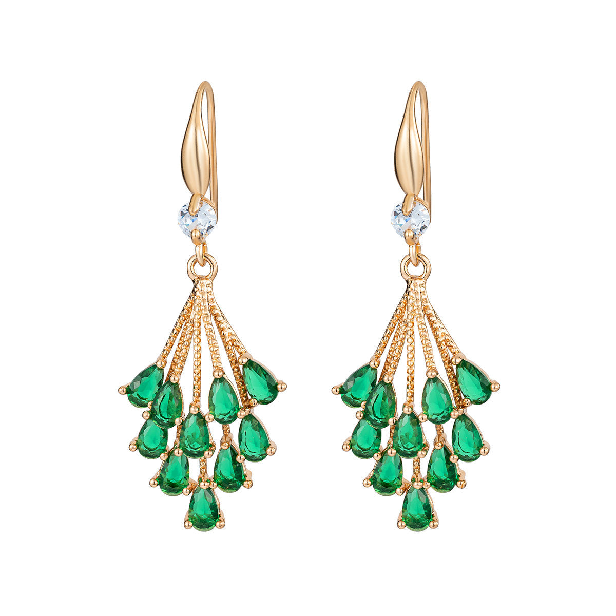 Green Crystal & Cubic Zirconia Goldtone Drop Tassel Hook Earrings