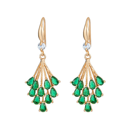 Green Crystal & Cubic Zirconia Goldtone Drop Tassel Hook Earrings