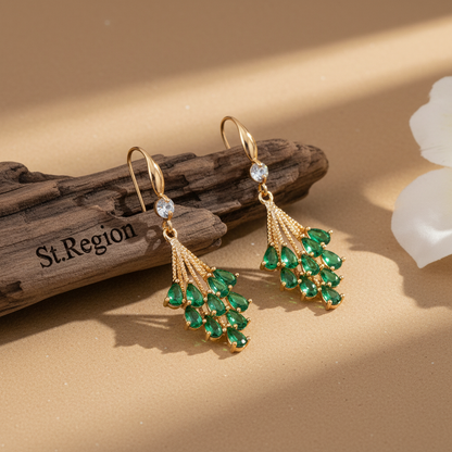 Green Crystal & Cubic Zirconia Goldtone Drop Tassel Hook Earrings
