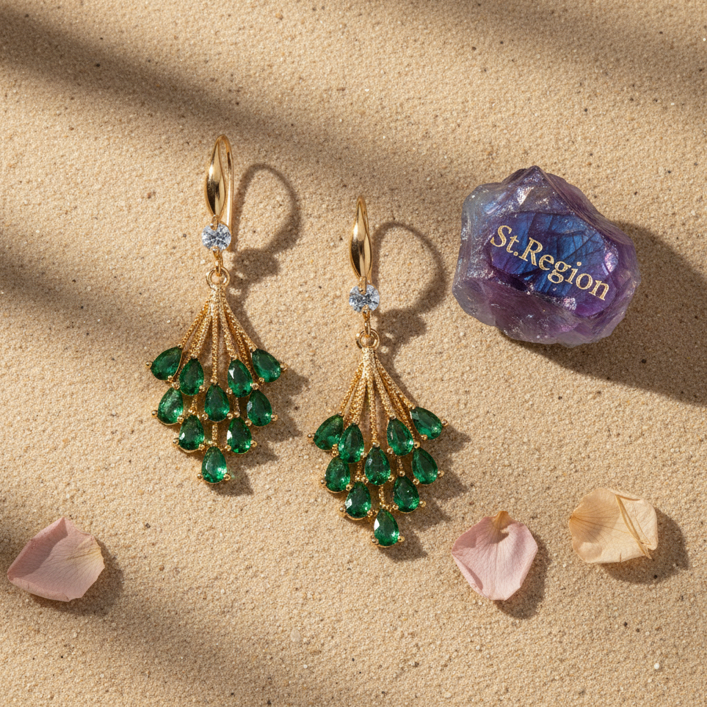 Green Crystal & Cubic Zirconia Goldtone Drop Tassel Hook Earrings