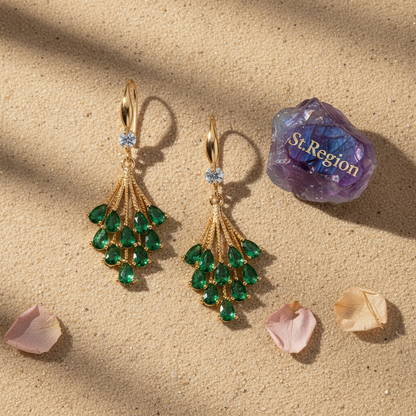 Green Crystal & Cubic Zirconia Goldtone Drop Tassel Hook Earrings