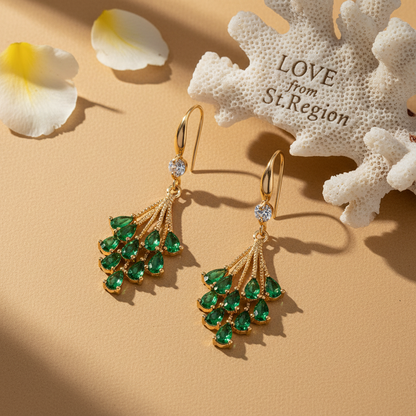 Green Crystal & Cubic Zirconia Goldtone Drop Tassel Hook Earrings