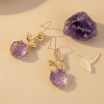 Purple Resin & Cubic Zirconia Goldtone Flower Dangle Earrings