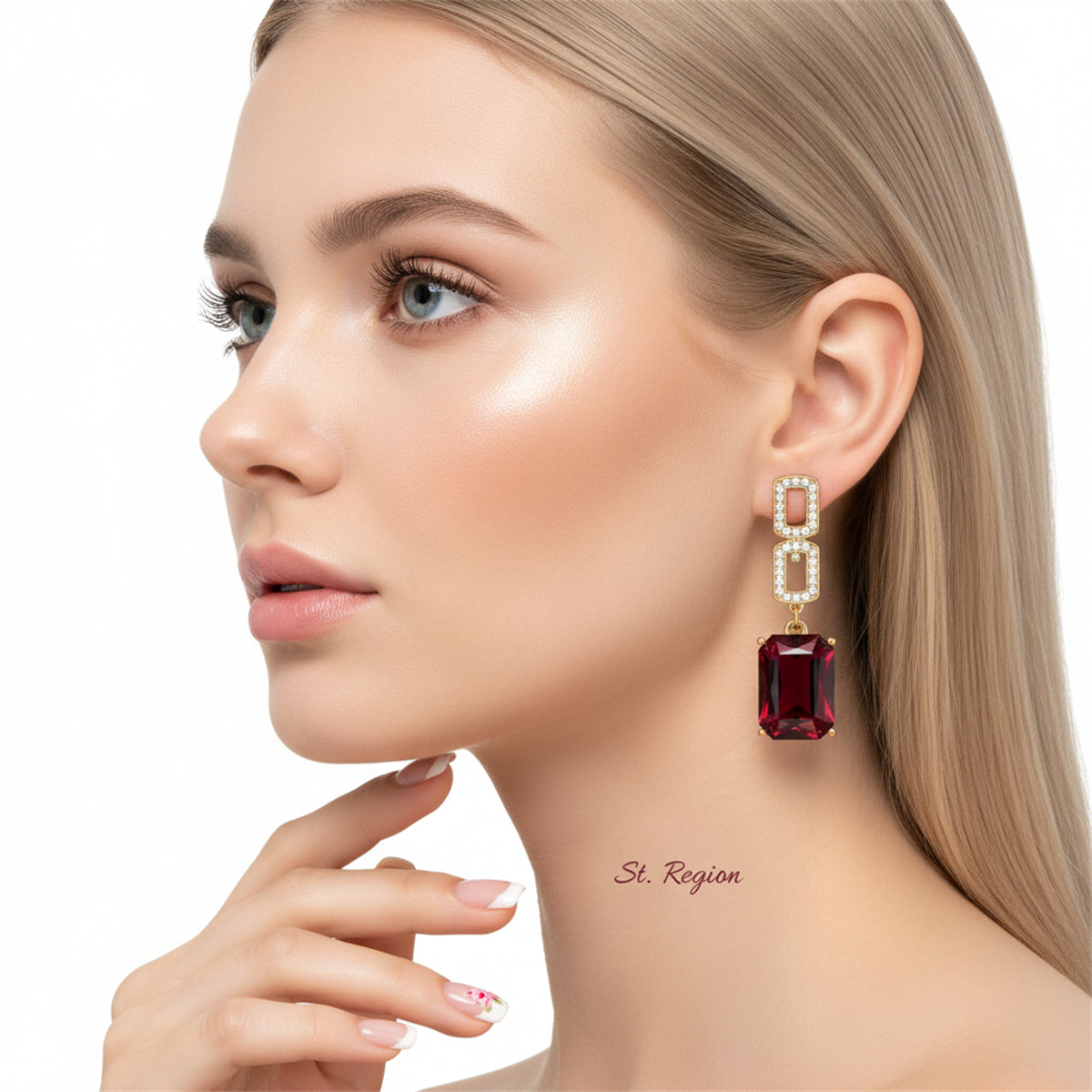 Cubic Zirconia & Red Crystal Goldtone Square Drop Earrings
