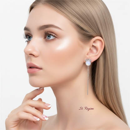 White Cat Eye & Silvertone Kitty Mismatching Drop Earrings