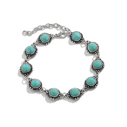 Turqouise & Silvertone Round Stations Anklet