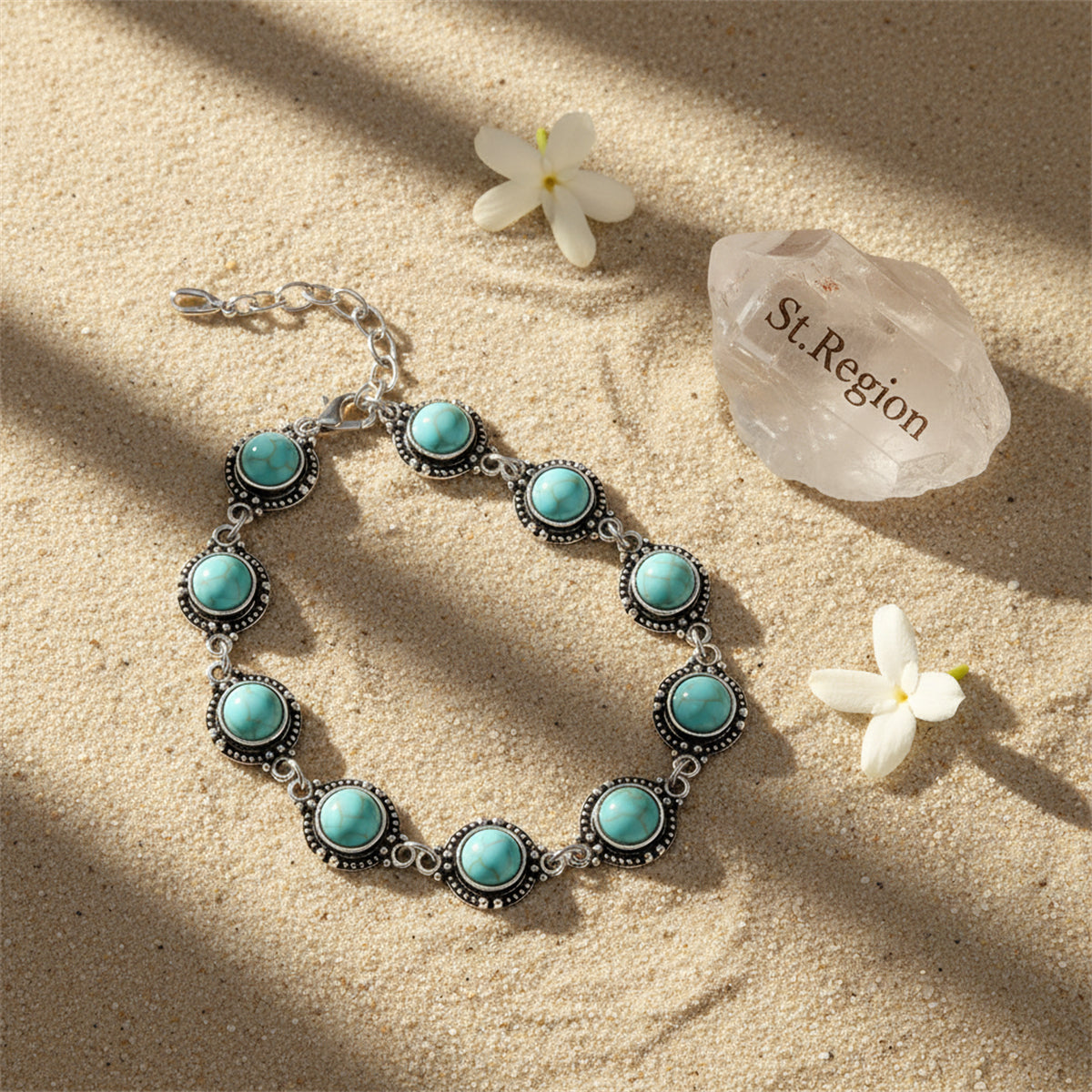 Turqouise & Silvertone Round Stations Anklet
