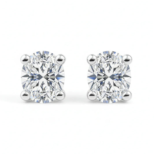 IGI Certified Oval Lab Grown Diamond Solitaire Stud Earrings White Gold