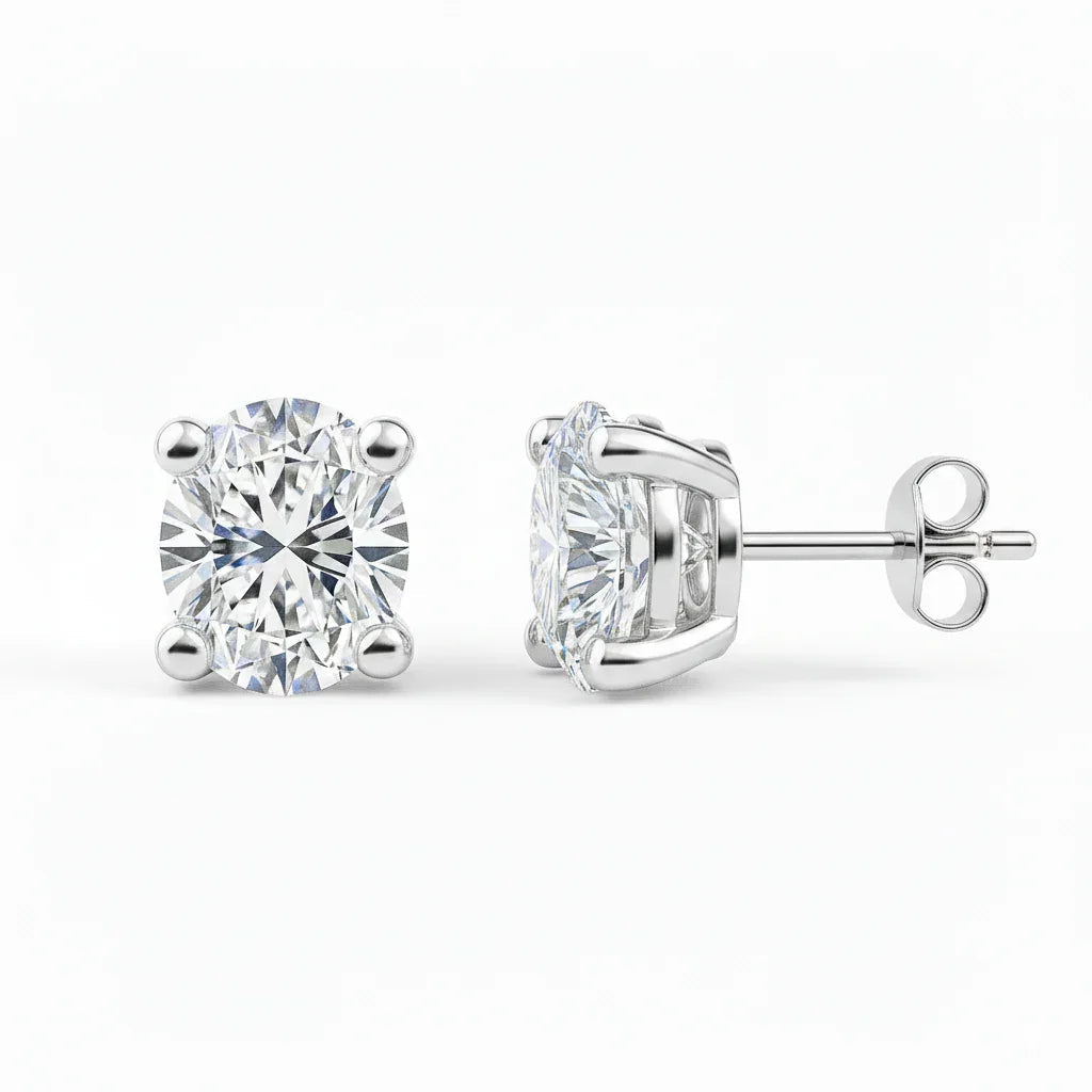 IGI Certified Oval Lab Grown Diamond Solitaire Stud Earrings White Gold