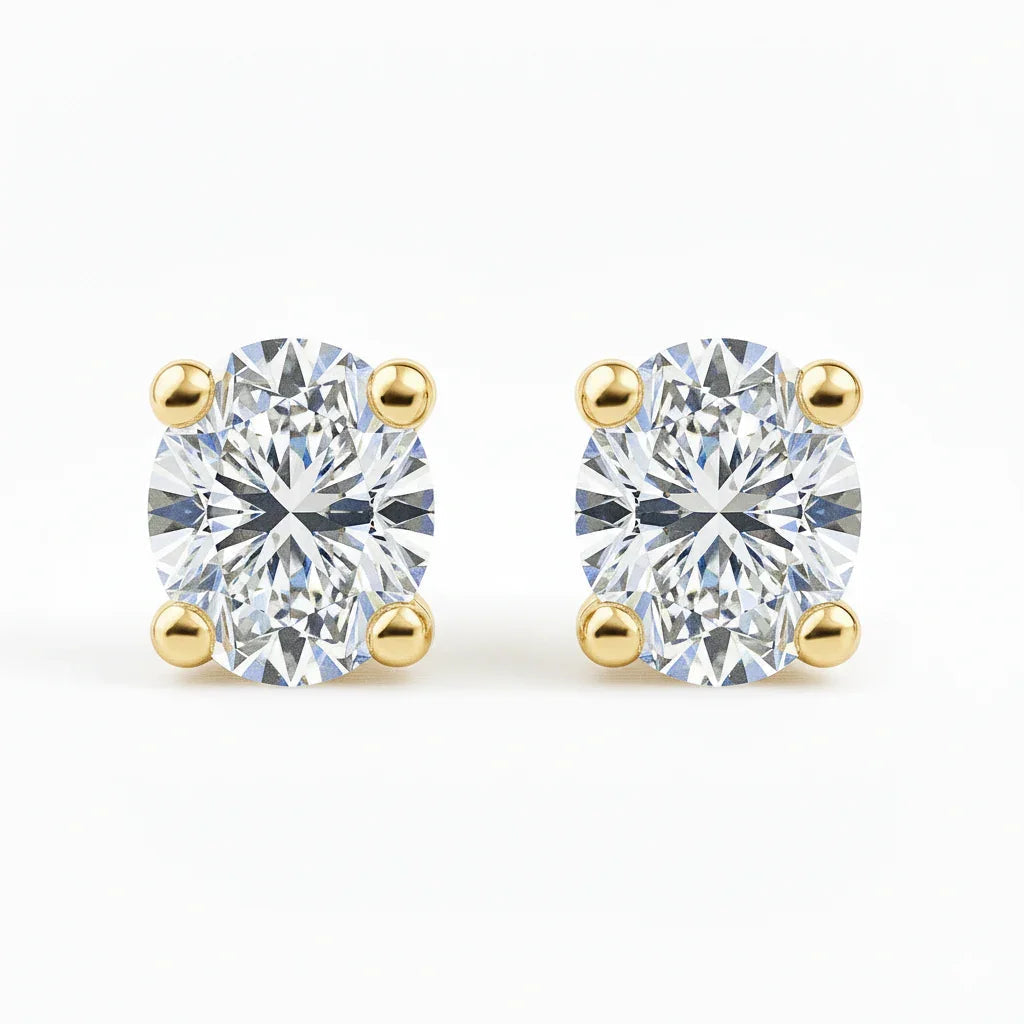 IGI Certified Oval Lab Grown Diamond Solitaire Stud Earrings Yellow Gold