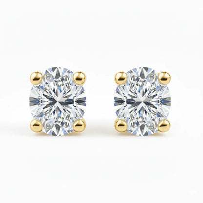 IGI Certified Oval Lab Grown Diamond Solitaire Stud Earrings Yellow Gold