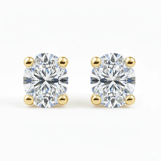 IGI Certified Oval Lab Grown Diamond Solitaire Stud Earrings Yellow Gold